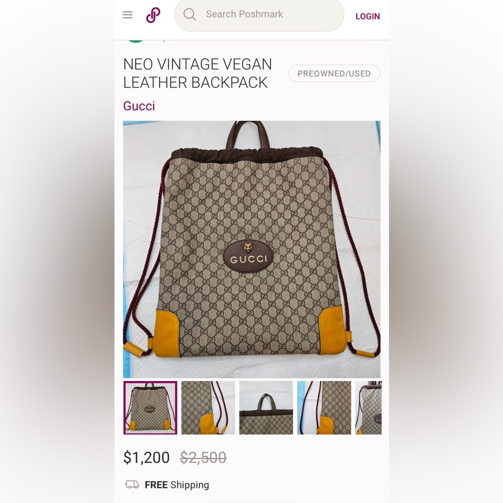 NEW Unused Gucci Neo Vintage Drawstring Backpack